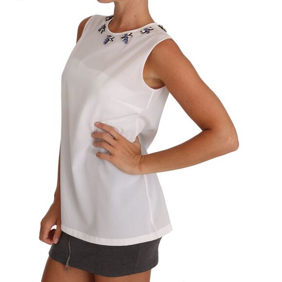 Dolce & Gabbana Dolce Gabbana Sleeveless Embellished Top Women White Tops & - Picture 4 of 5